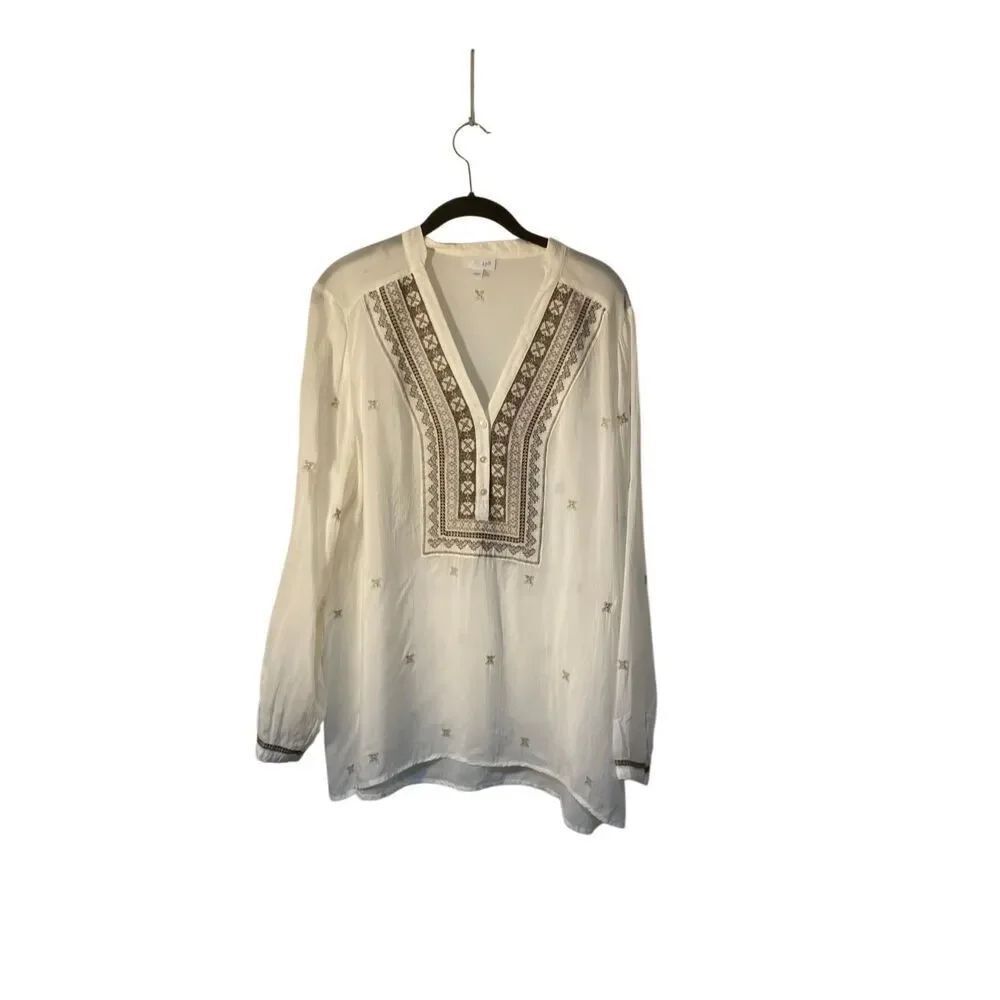 J Jill women’s luxurious embroidered ivory, V-neck Boho blouse L